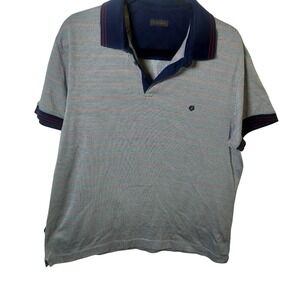 Z Zegna Mens XL Polo Shirt Navy Blue Micro Pattern Cotton Short Sleeve Striped